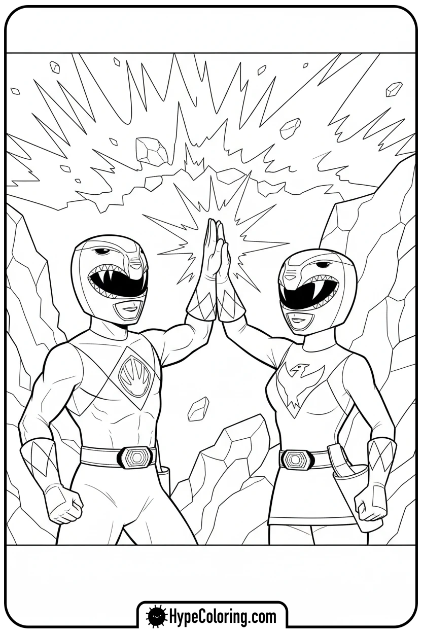 rangers-high-fiving - power rangers coloring pages