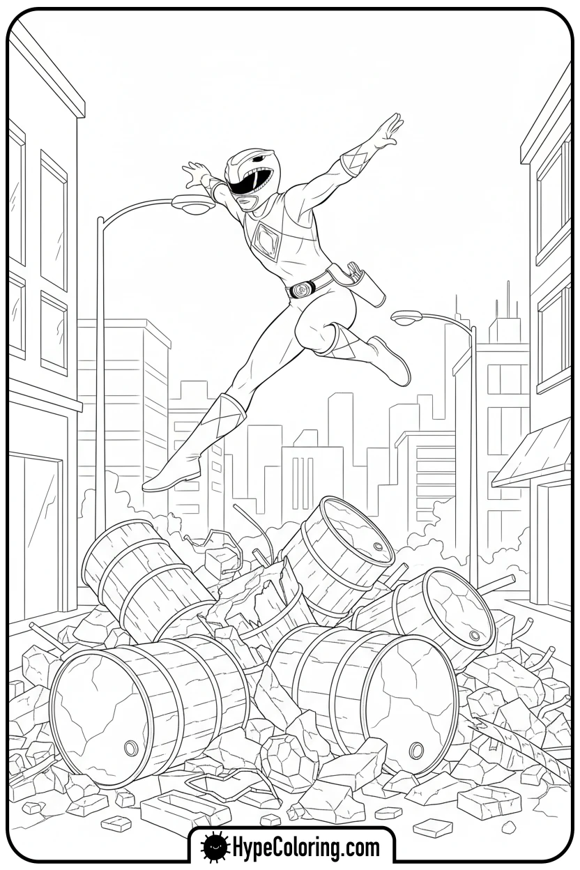 blue-ranger-leaping-obstacles - power rangers coloring pages