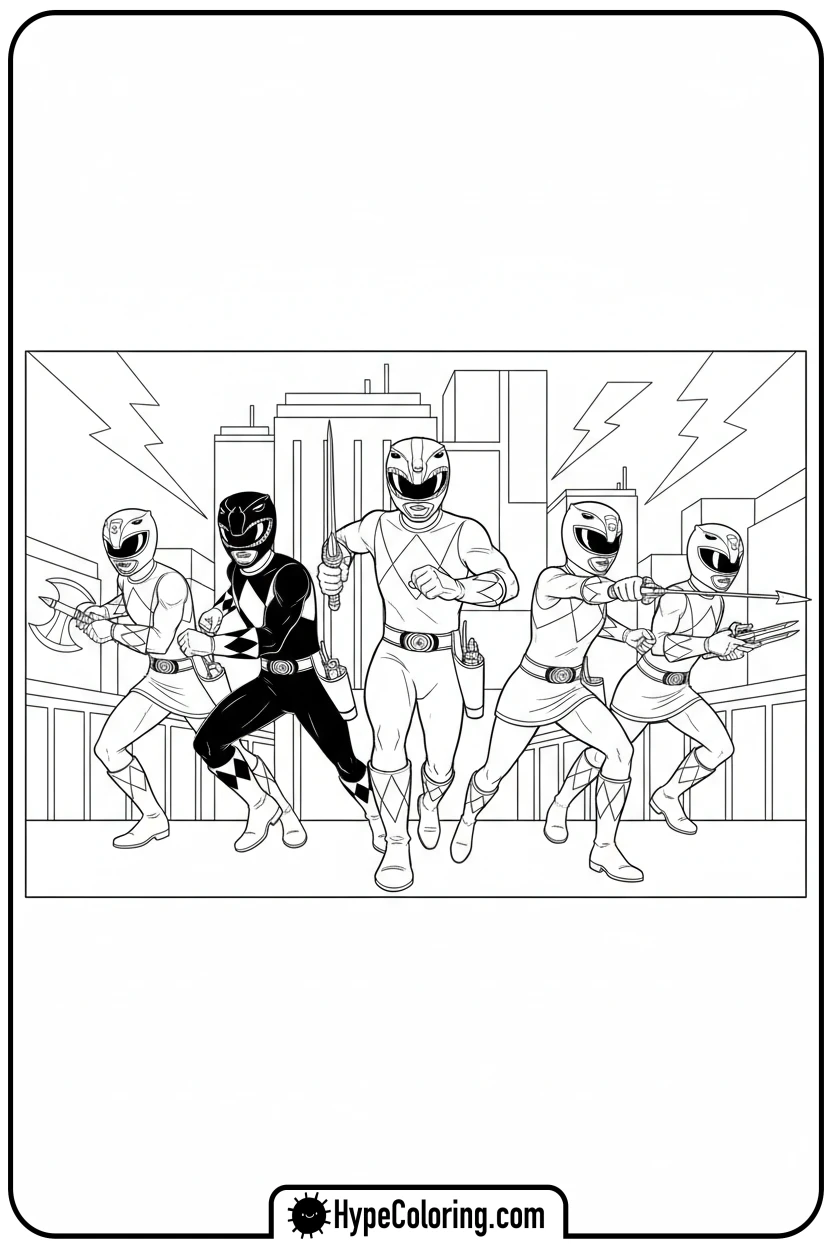 power-rangers-group-charge - power rangers coloring pages