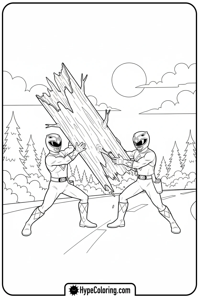 rangers-lifting-tree - power rangers coloring pages