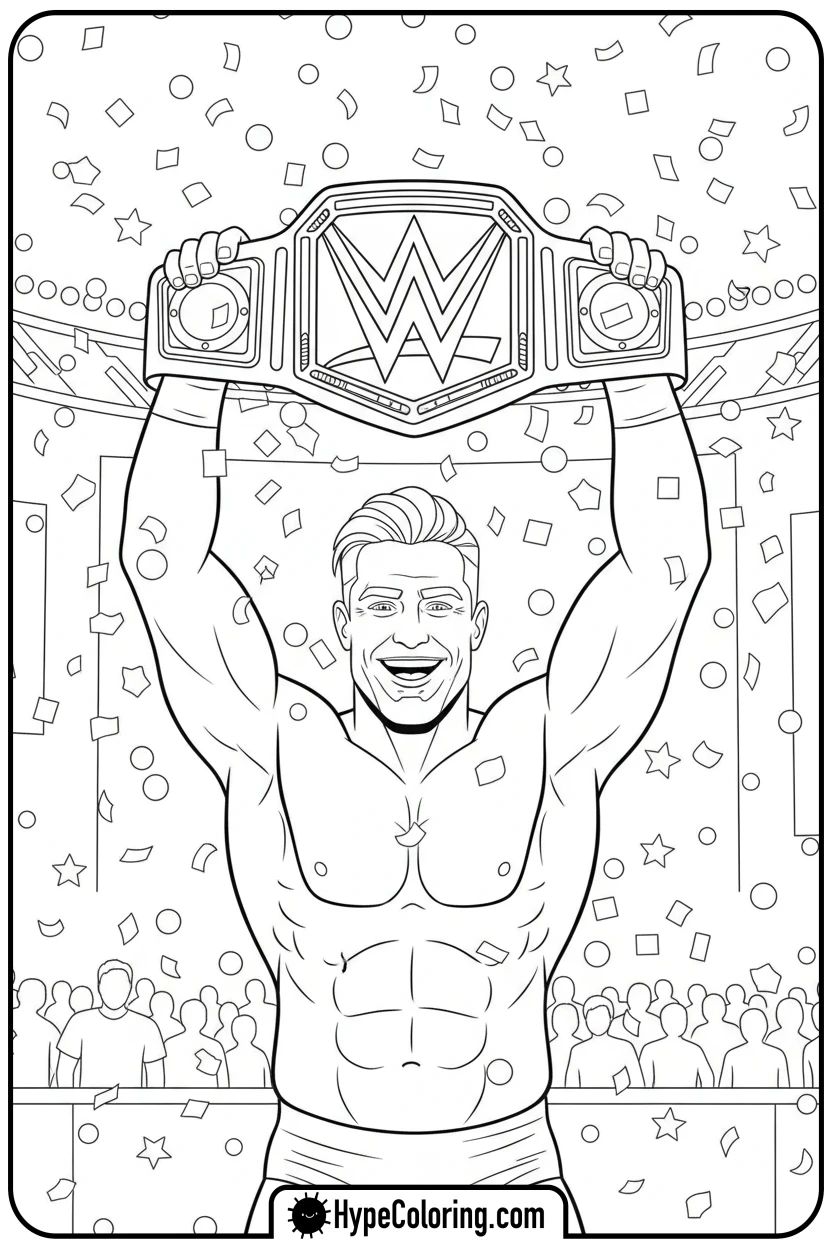 wrestler-celebrating-with-belt - wwe coloring pages