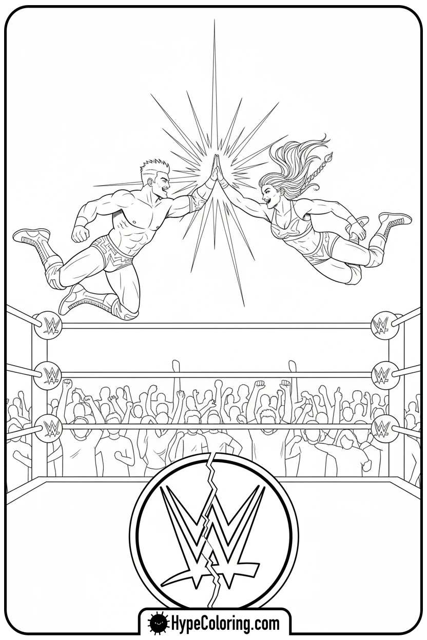 tag-team-high-five - wwe coloring pages