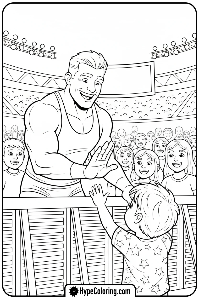 wrestler-high-fiving-fan - wwe coloring pages