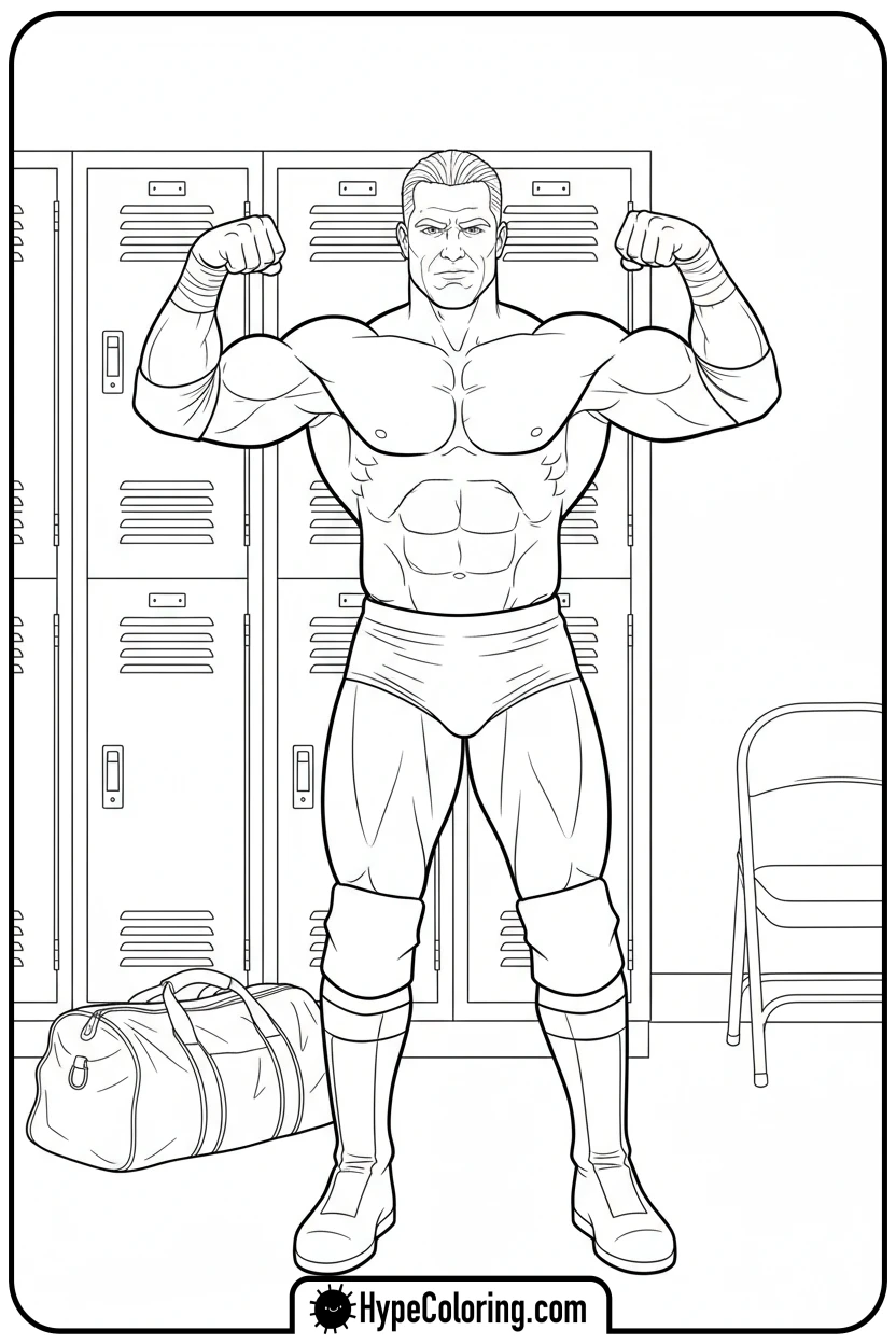 wrestler-flexing-backstage - wwe coloring pages