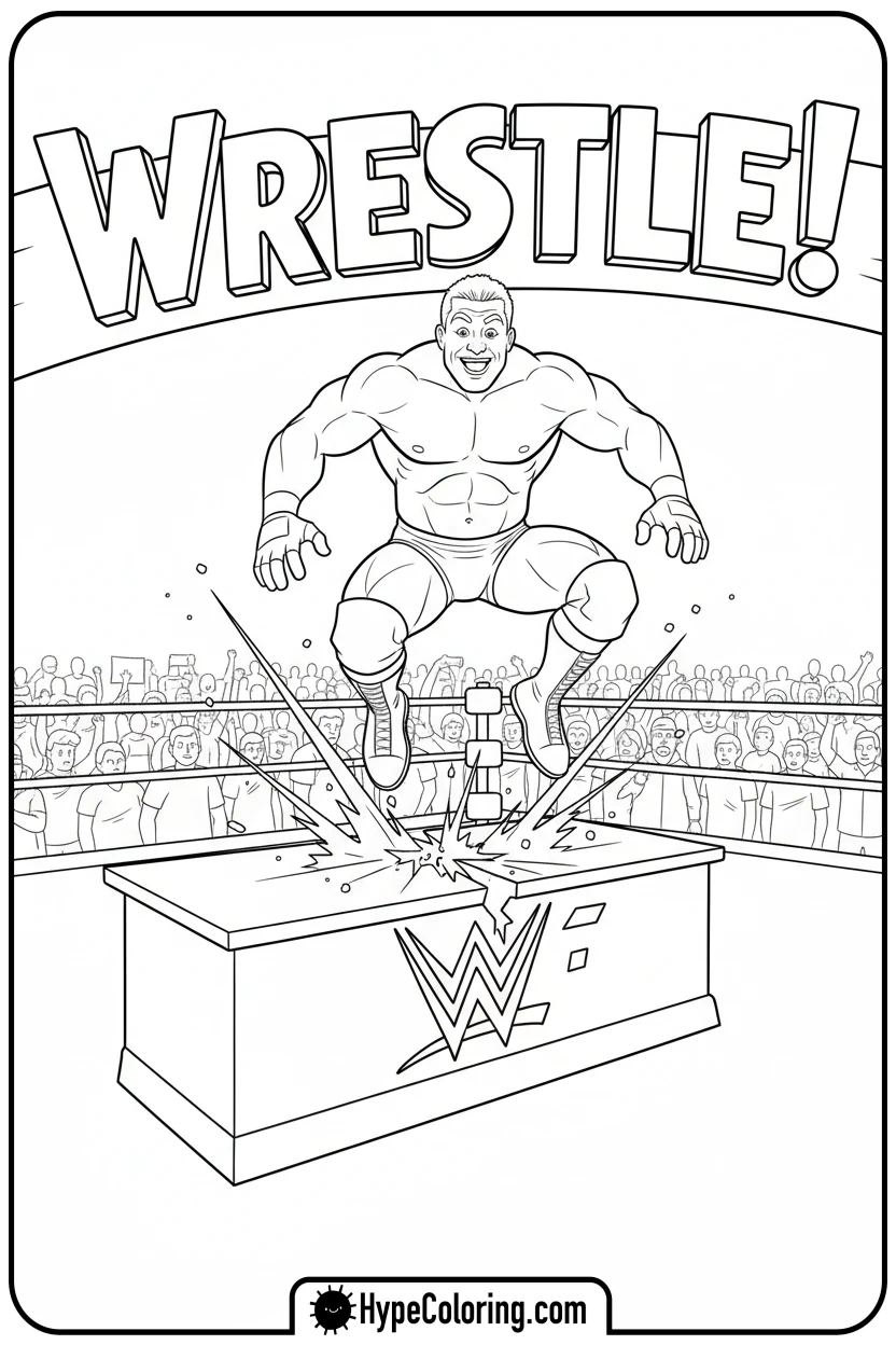 wrestler-breaking-table - wwe coloring pages