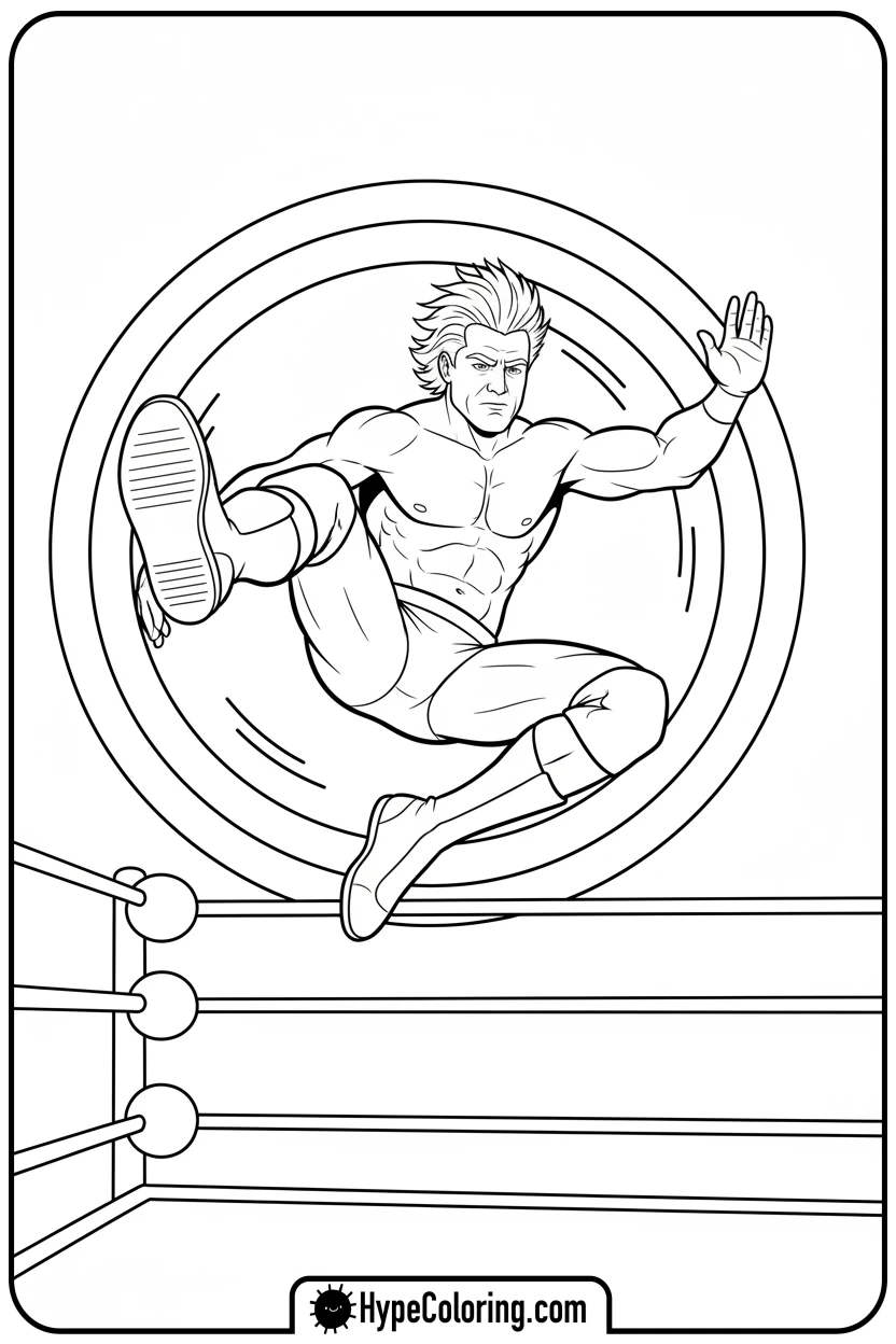 wrestler-mid-air-kick - wwe coloring pages