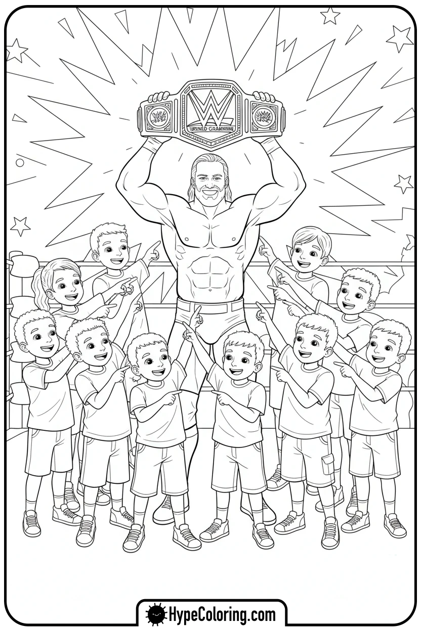 champion-with-kids - wwe coloring pages
