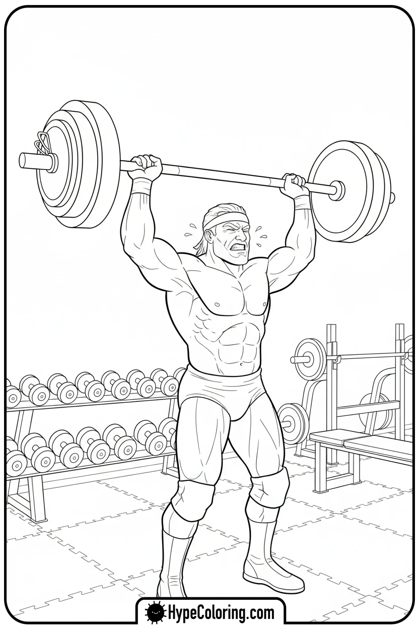wrestler-training-with-weights - wwe coloring pages
