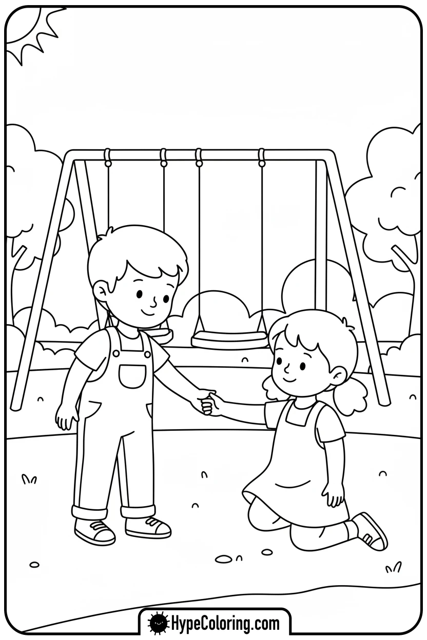 child-helping-another-up - bible verse coloring pages