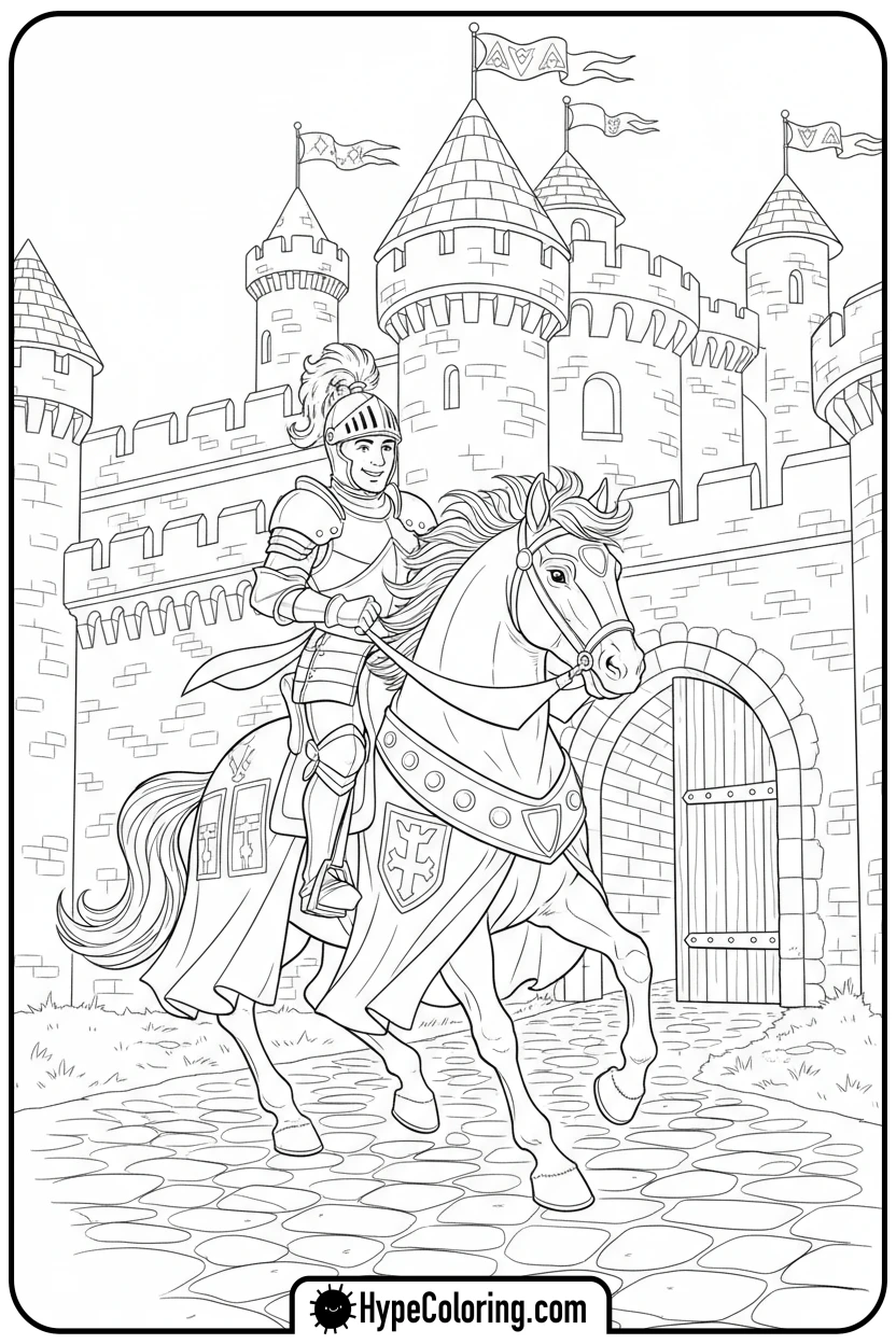 knight-riding-to-castle - castle coloring pages