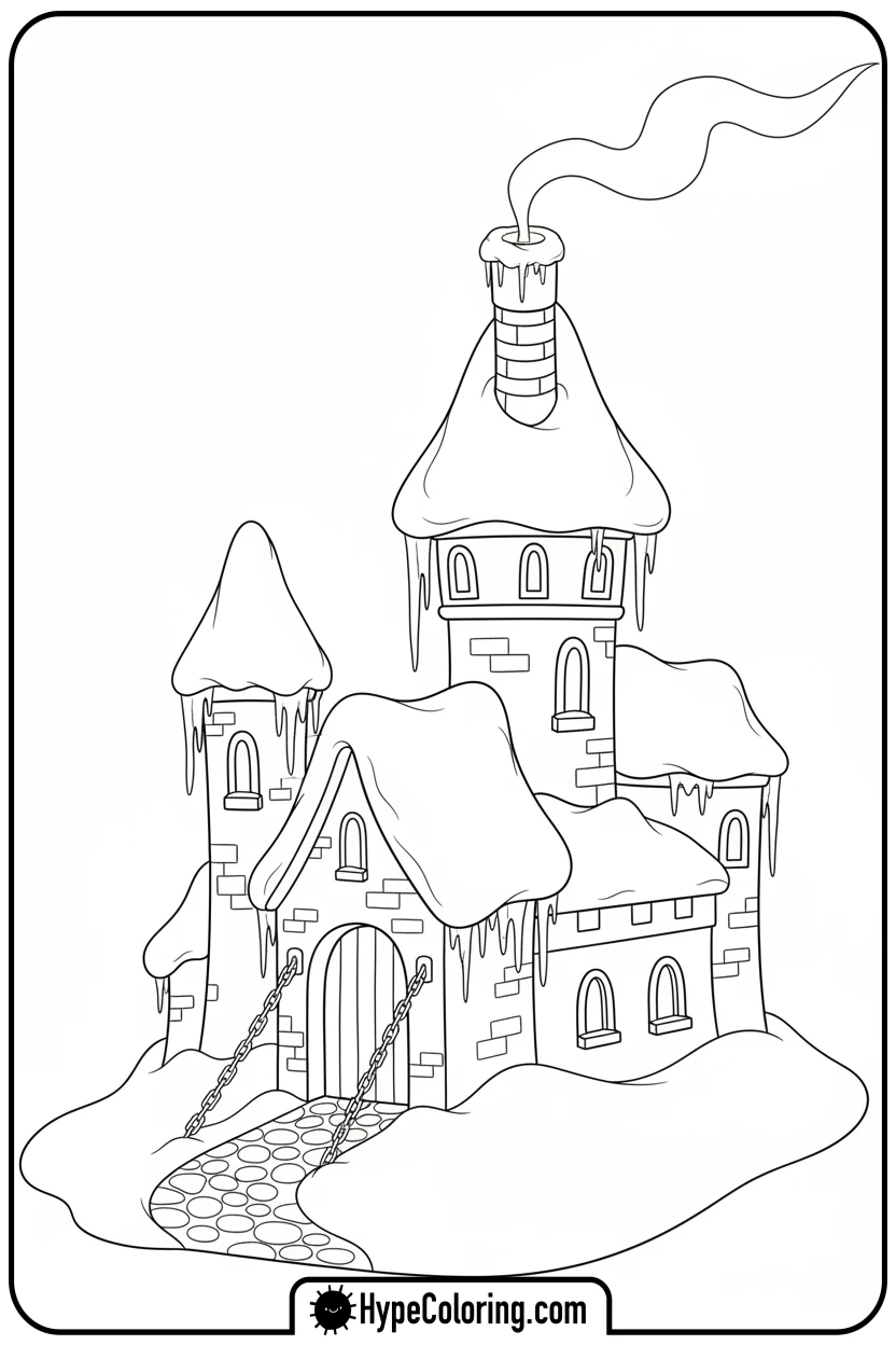 snowy-castle-with-icicles - castle coloring pages