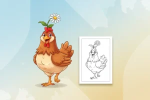 a-cheerful-hen-standing-on - chicken coloring pages
