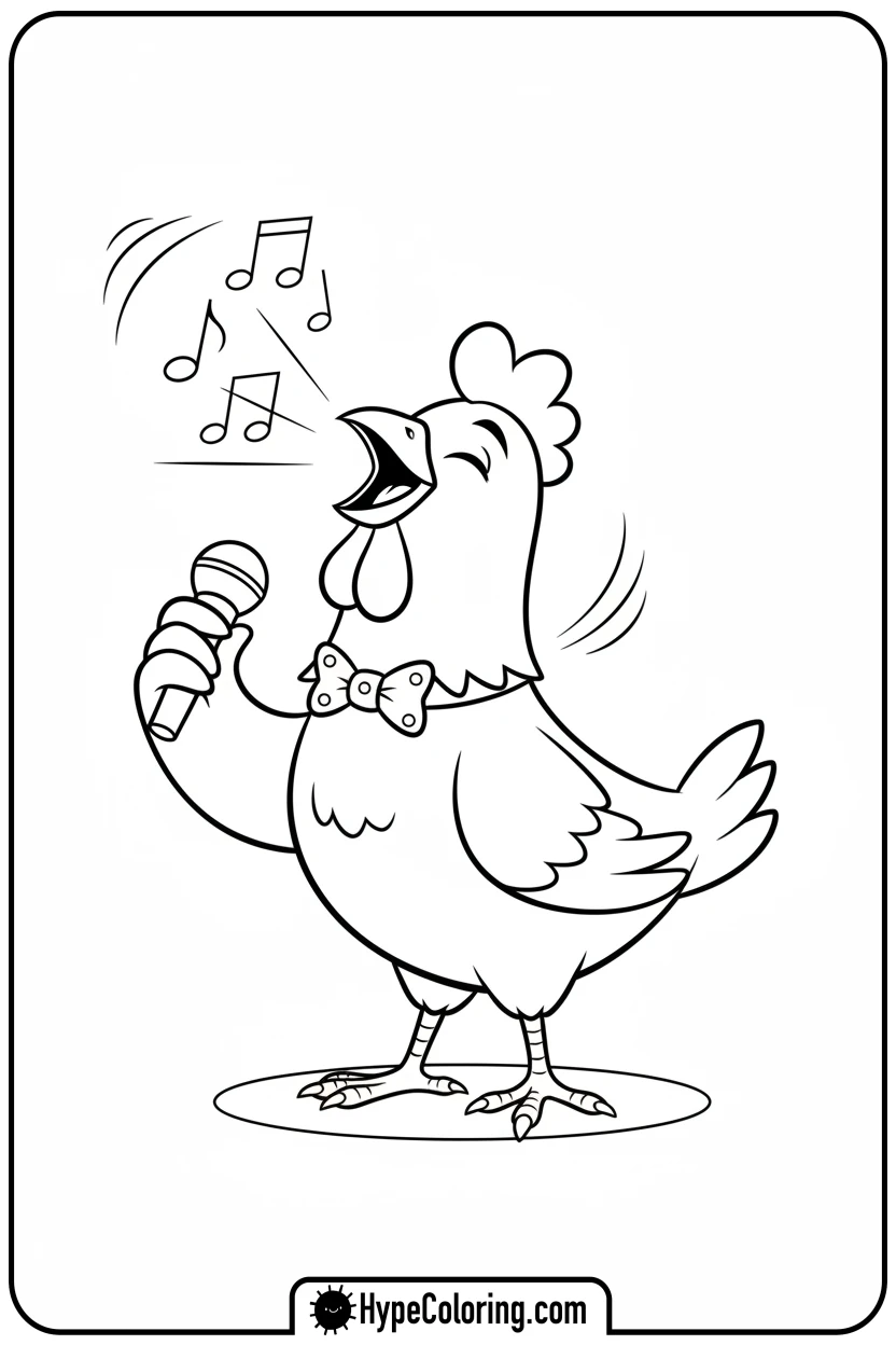singing-chicken-with-microphone - chicken coloring pages