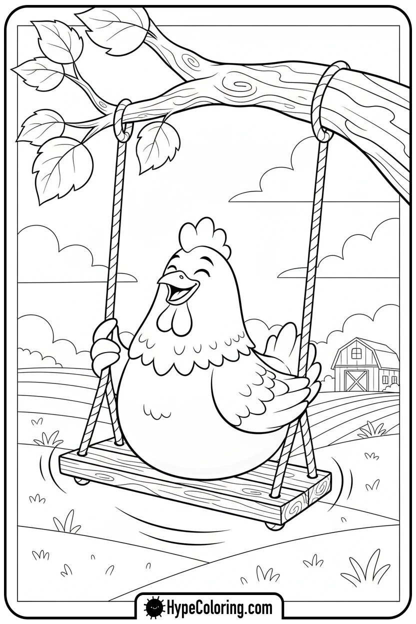 chicken-on-a-swing - chicken coloring pages