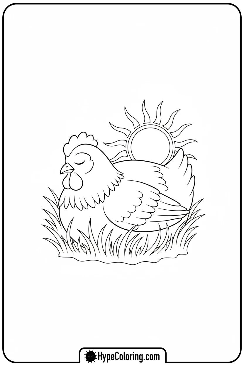sleeping-chicken-in-grass - chicken coloring pages