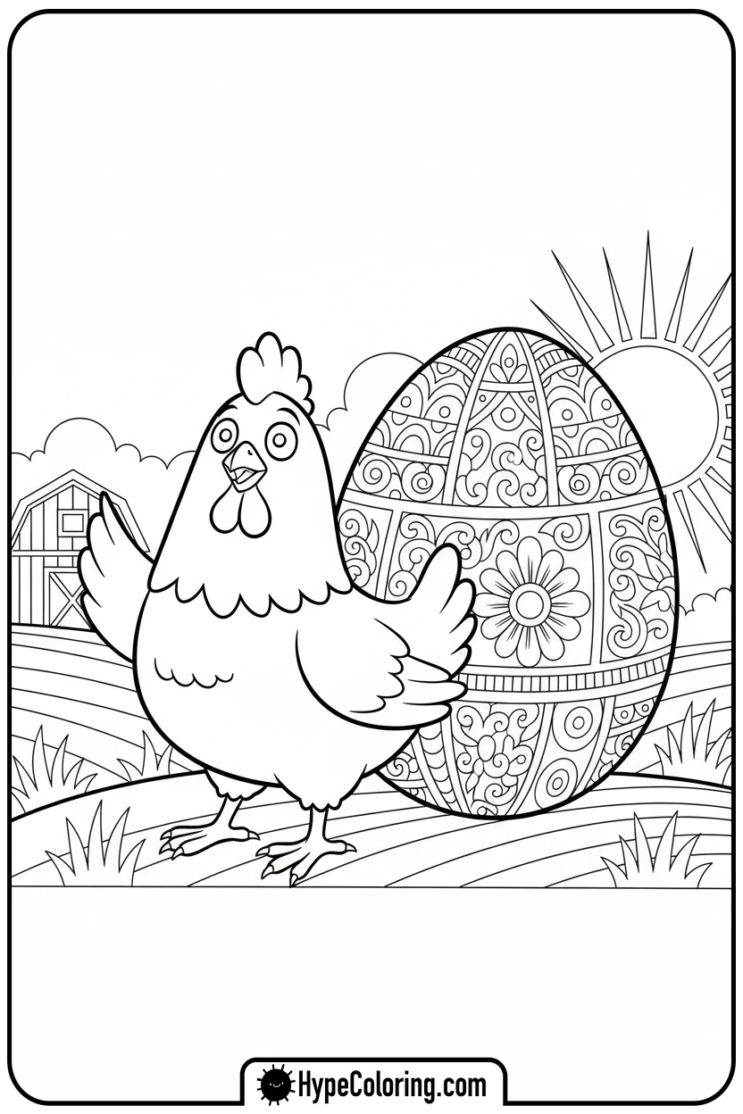 chicken-with-giant-egg - chicken coloring pages