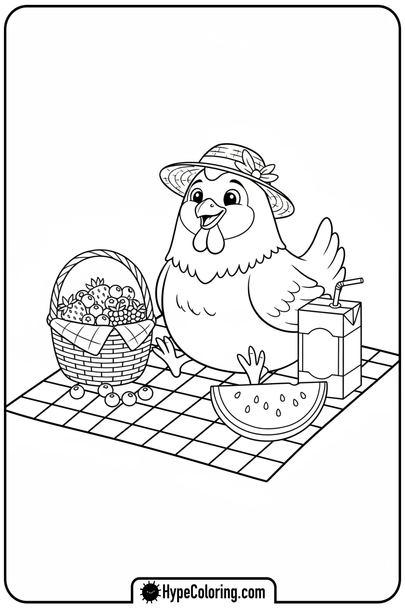 chicken-on-a-picnic - chicken coloring pages