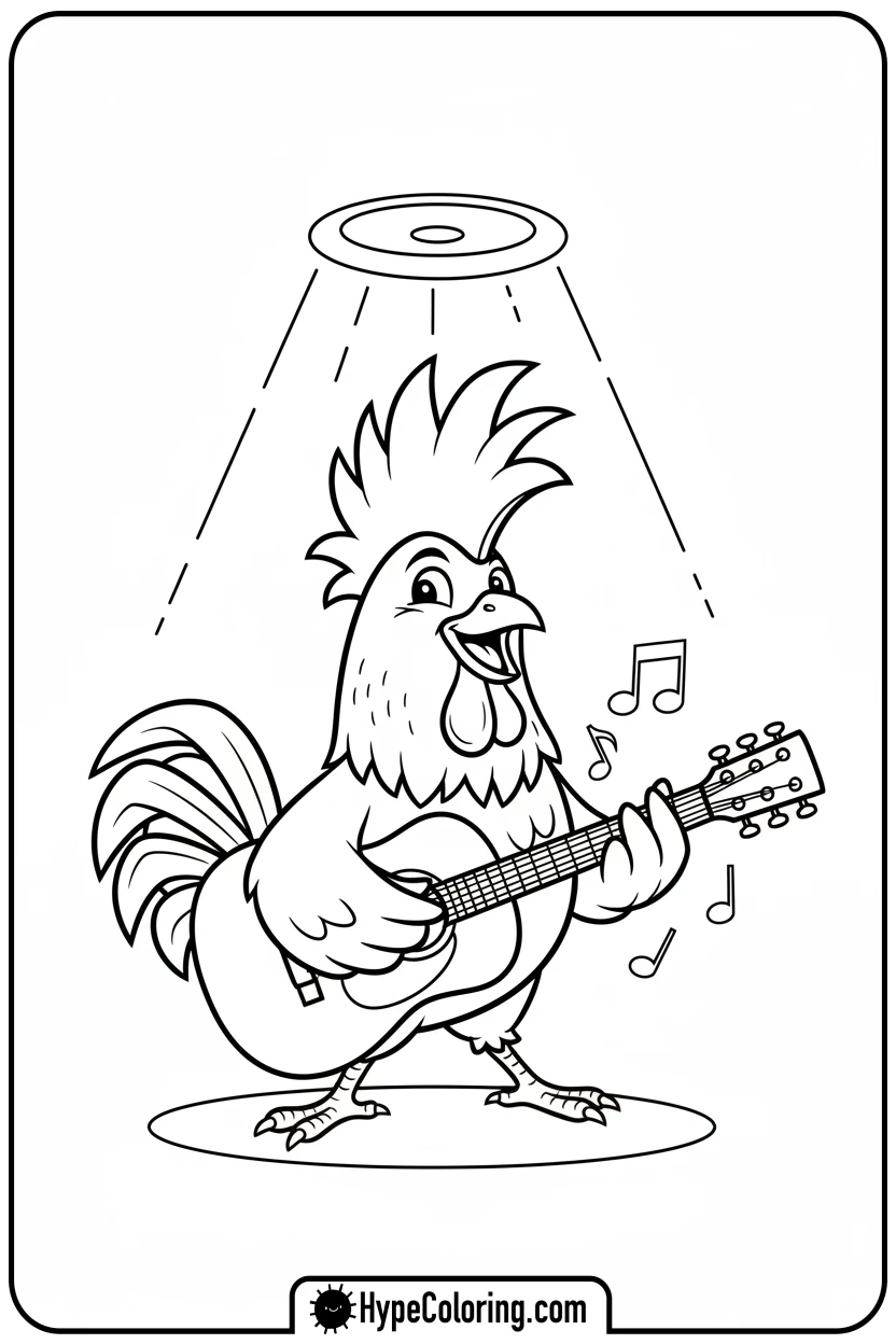 chicken-playing-guitar - chicken coloring pages