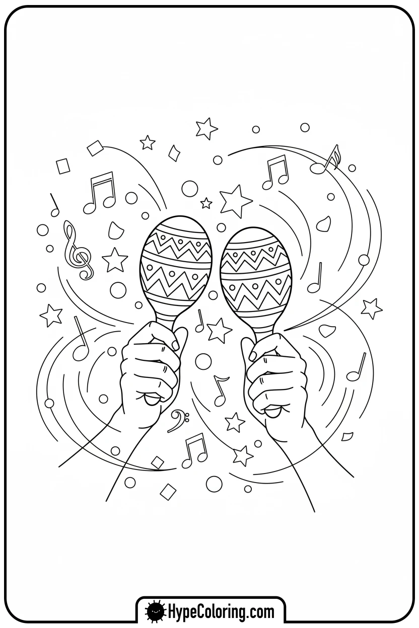Click to download PDF hands-shaking-maracas - cinco de mayo coloring pages