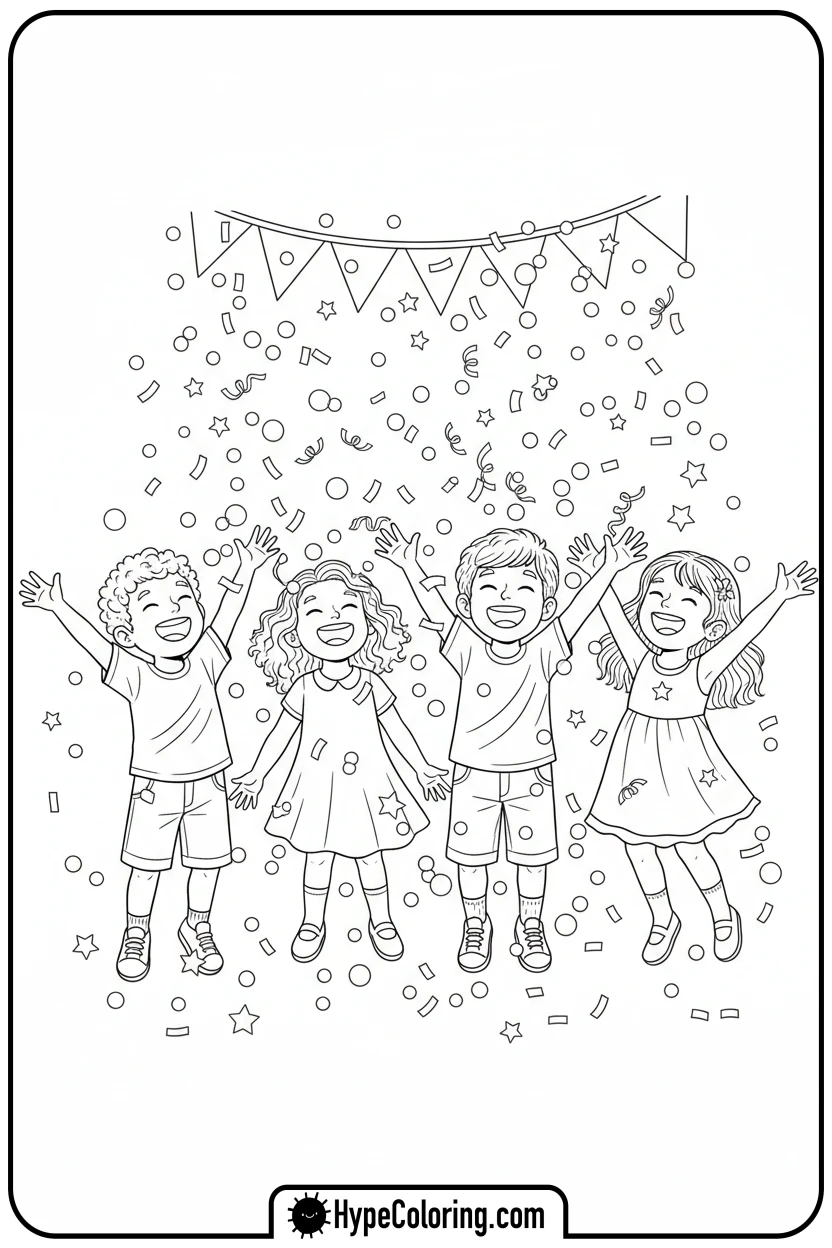 Click to download PDF children-laughing-in-confetti - cinco de mayo coloring pages