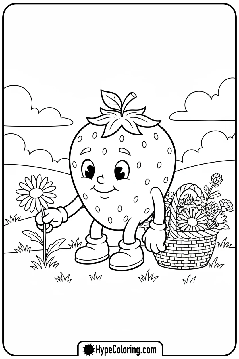 strawberry-picking-daisies - coloring pages for strawberry