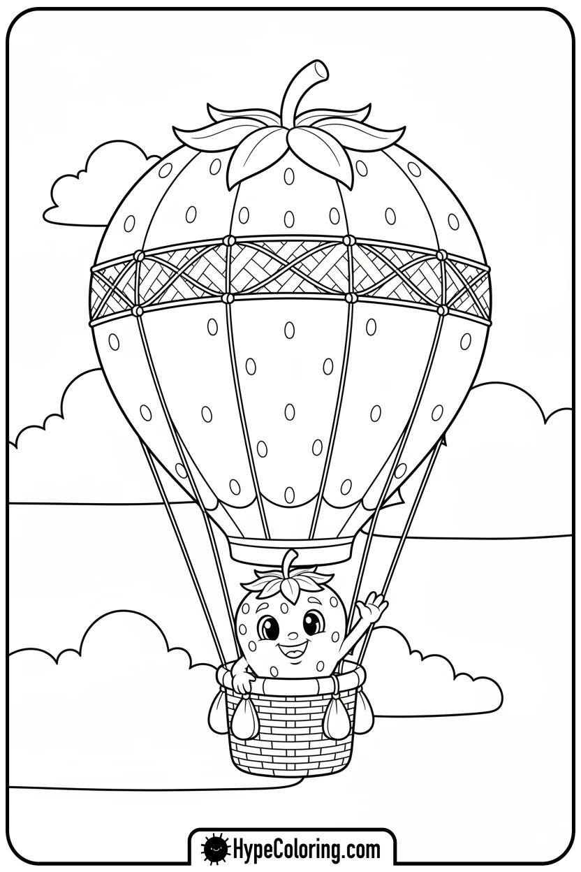 strawberry-in-hot-air-balloon - coloring pages for strawberry