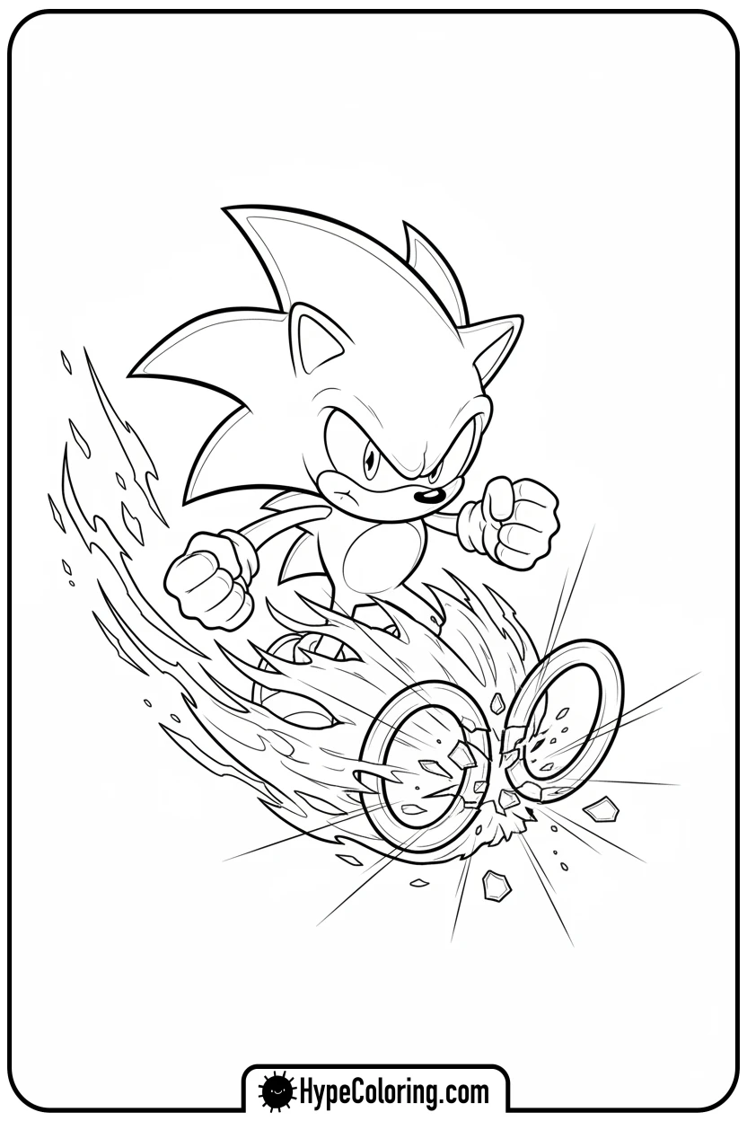 Click to download PDF dark-sonic-bursting-through-rings - dark sonic coloring pages