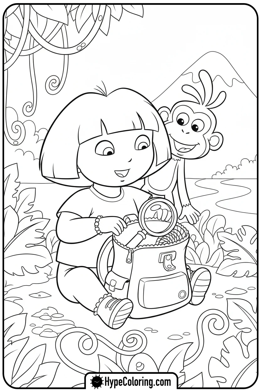 Click to download PDF dora-opening-backpack-with-boots - dora the explorer coloring pages
