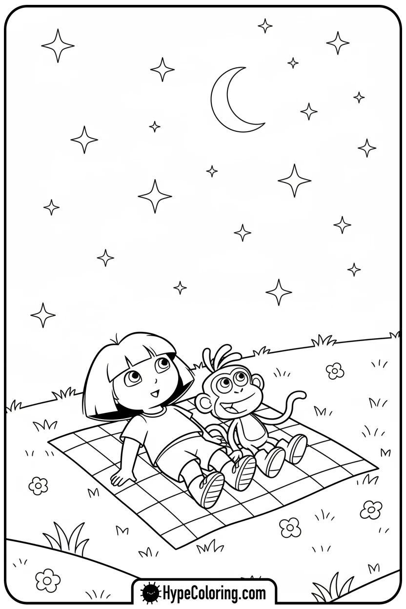 Click to download PDF dora-and-boots-stargazing - dora the explorer coloring pages
