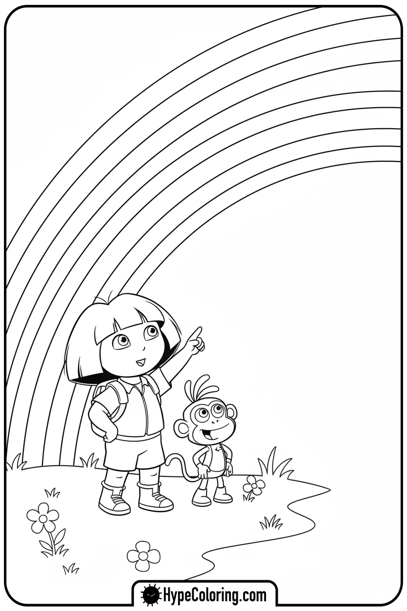 Click to download PDF dora-and-boots-by-a-rainbow - dora the explorer coloring pages