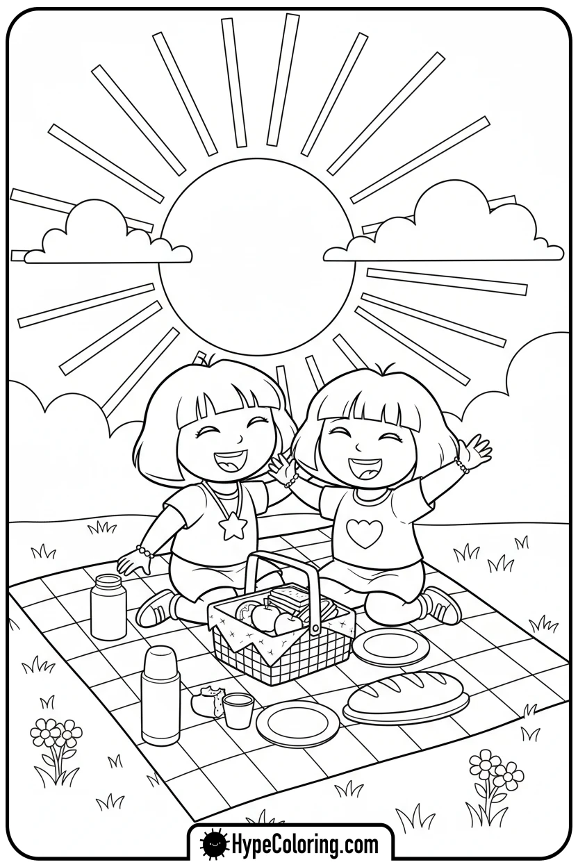 Click to download PDF dora-and-family-picnic - dora the explorer coloring pages