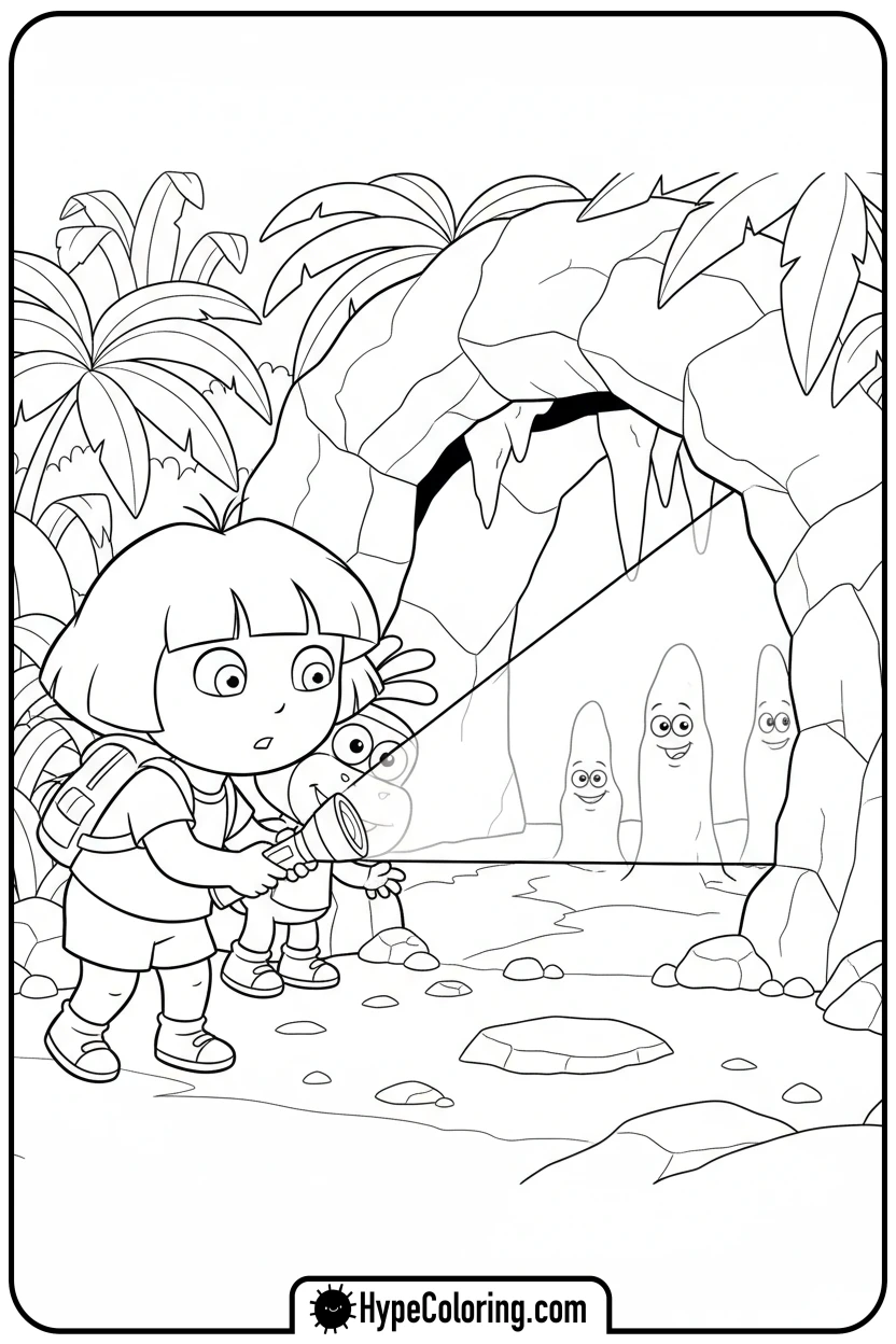 Click to download PDF dora-exploring-a-cave - dora the explorer coloring pages