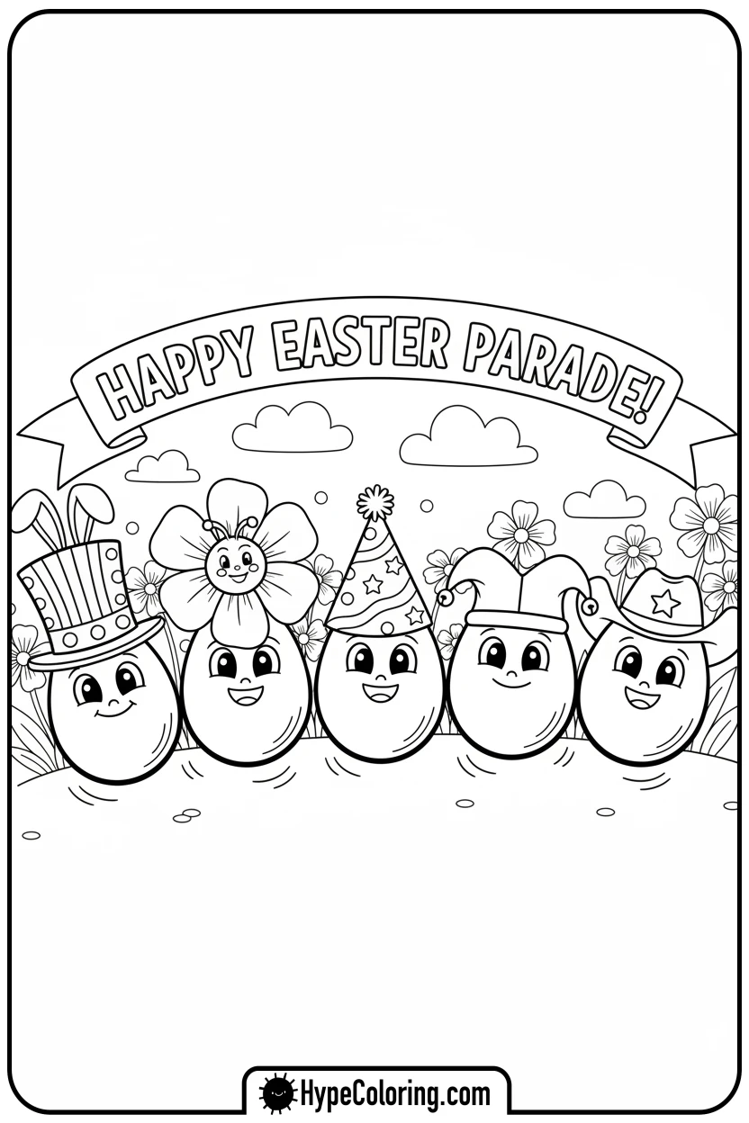 easter-eggs-in-a-parade - easter egg coloring pages