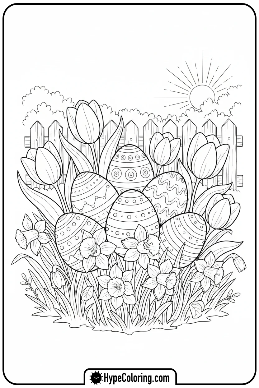 easter-eggs-in-a-spring-garden - easter egg coloring pages