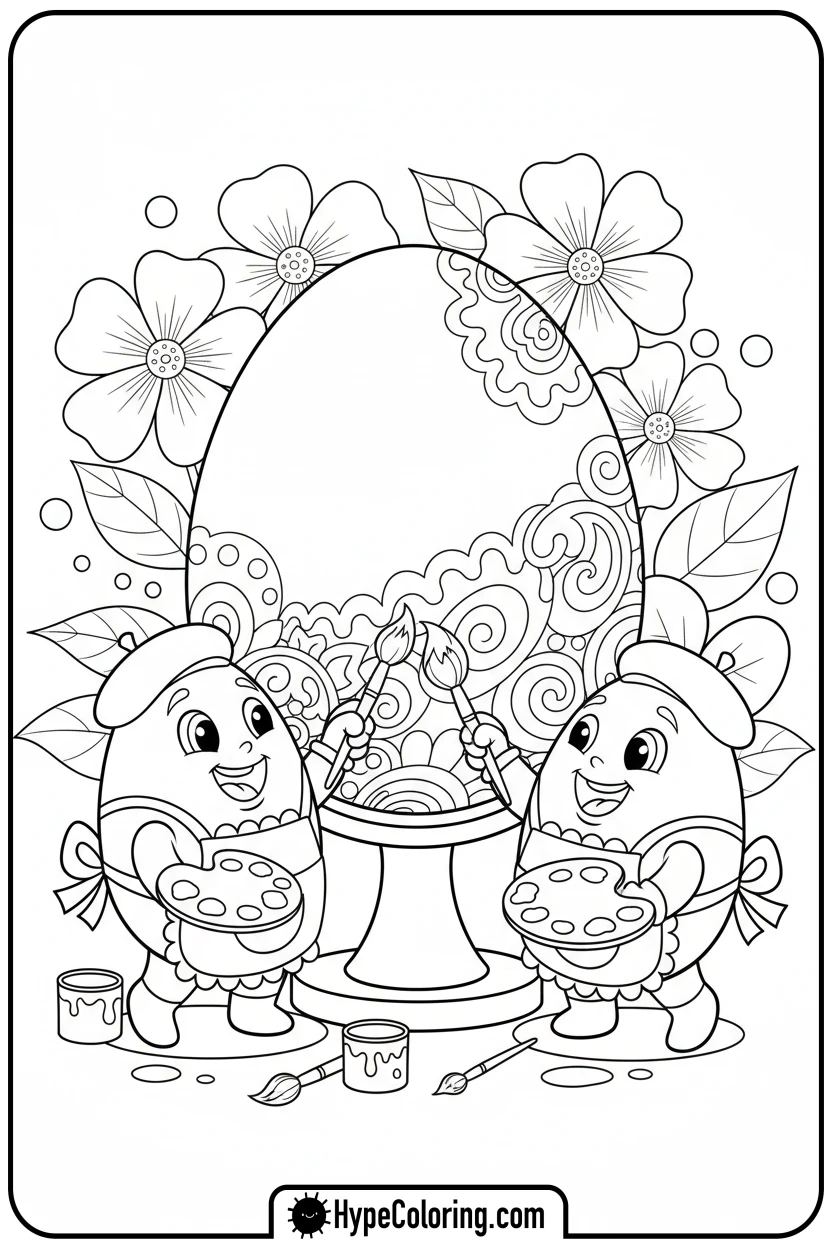 easter-eggs-having-a-painting-party - easter egg coloring pages