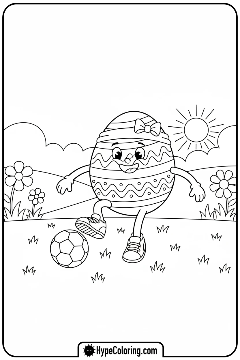sporty-easter-egg-playing-soccer - easter egg coloring pages