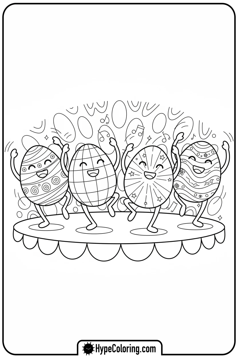 easter-eggs-dancing - easter egg coloring pages