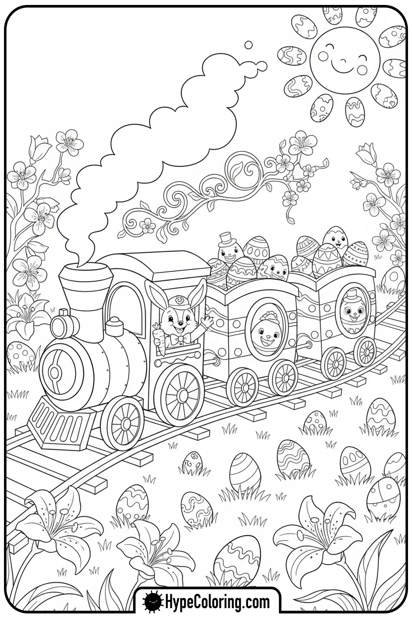 easter-egg-train-with-bunny-conductor - easter egg coloring pages