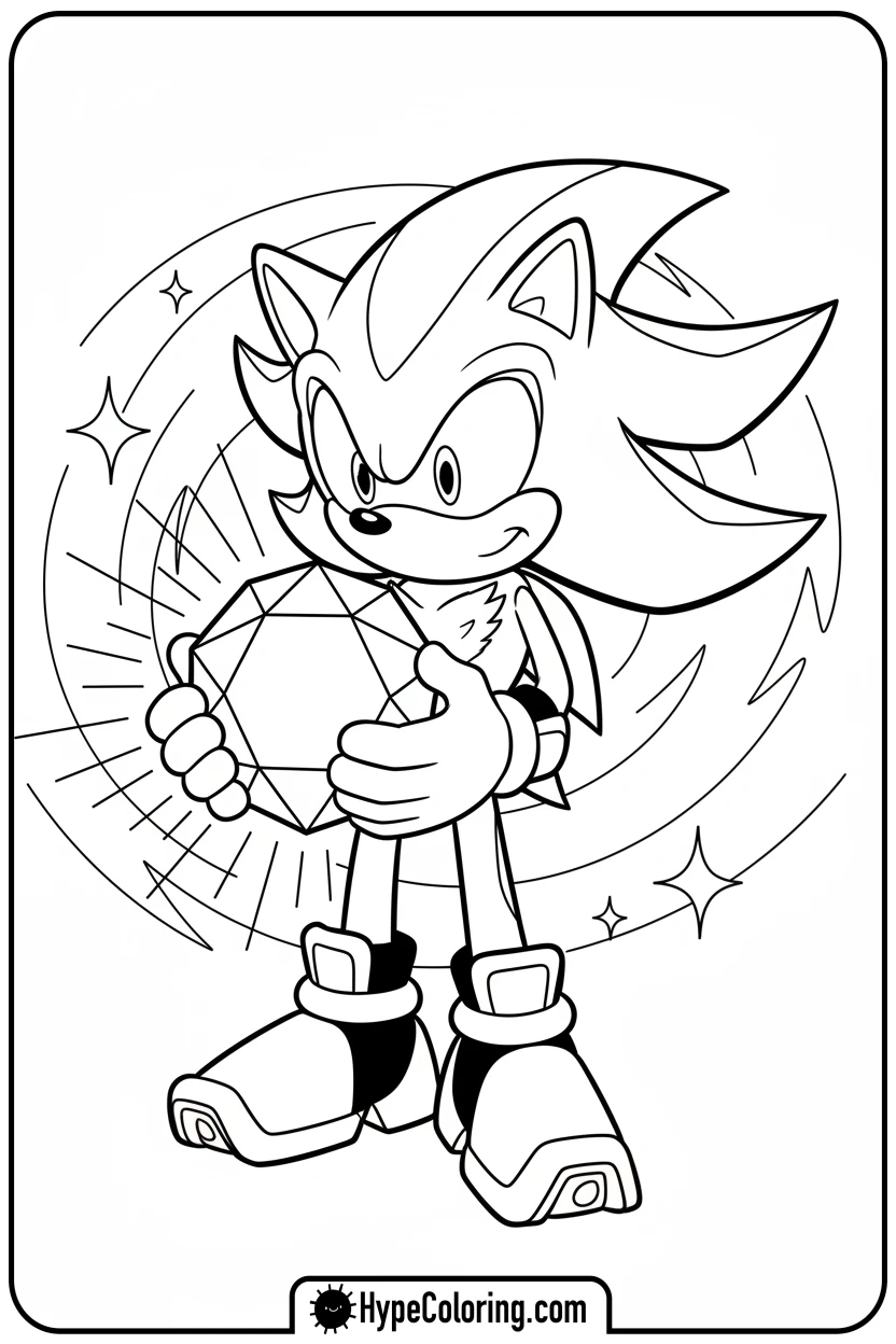 shadow-holding-chaos-emerald - free coloring pages of shadow the hedgehog