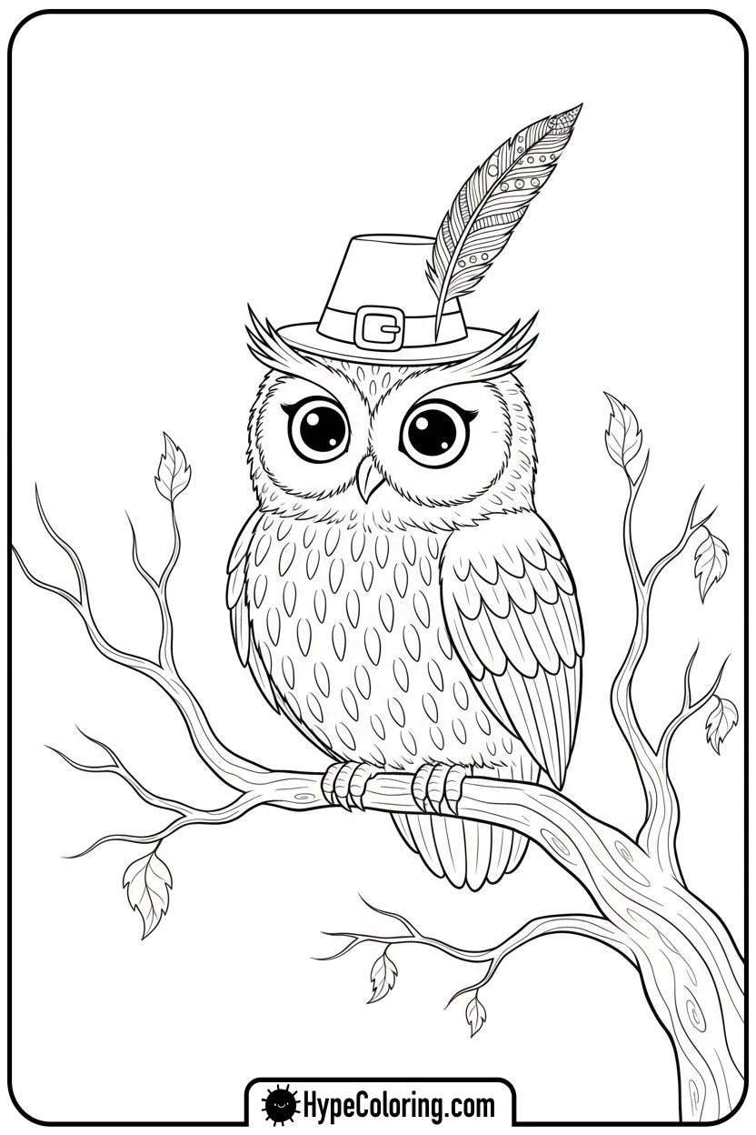 owl-in-pilgrim-hat - free printable 2025 coloring pages calendar november