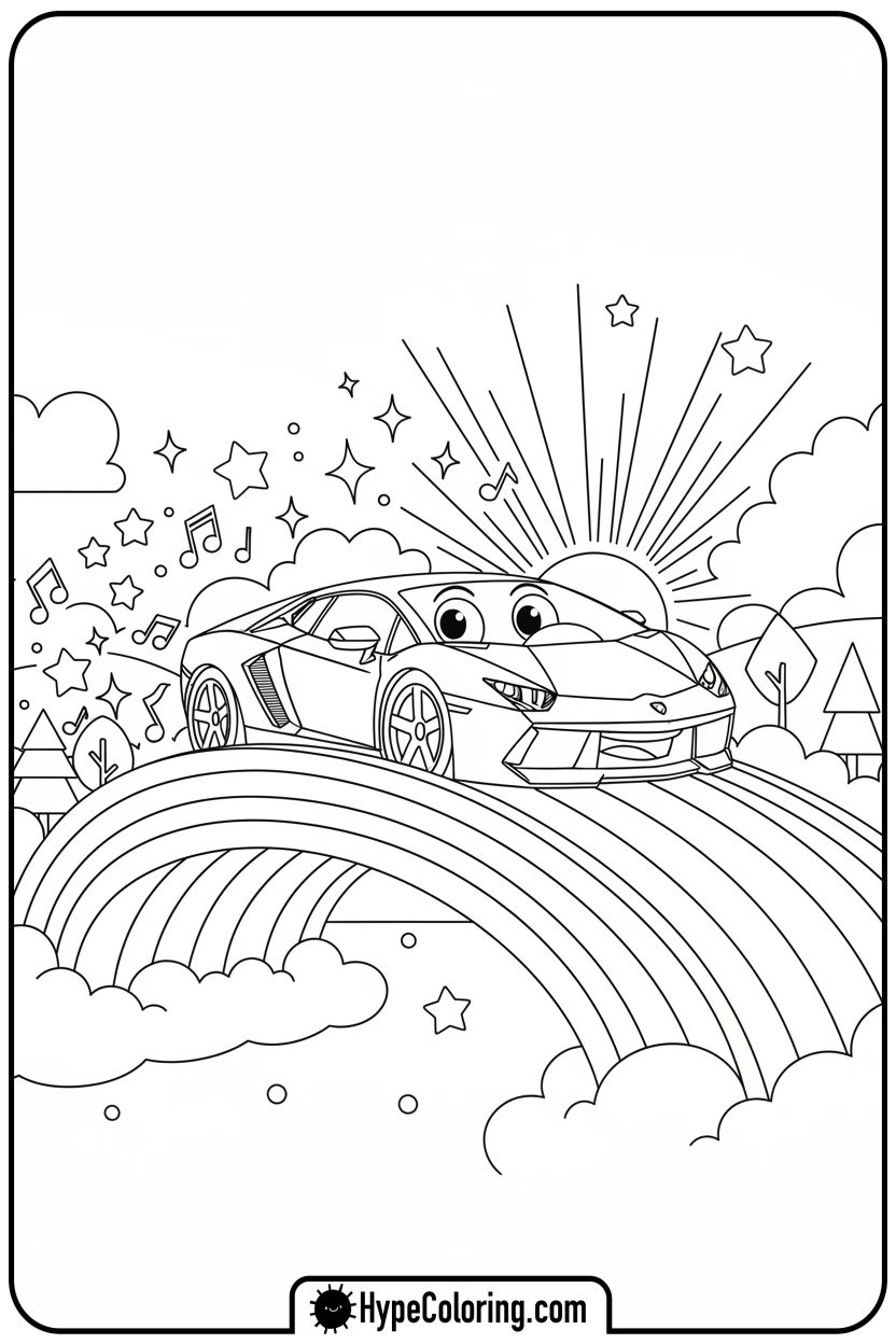 lamborghini-on-rainbow-bridge - lamborghini coloring page