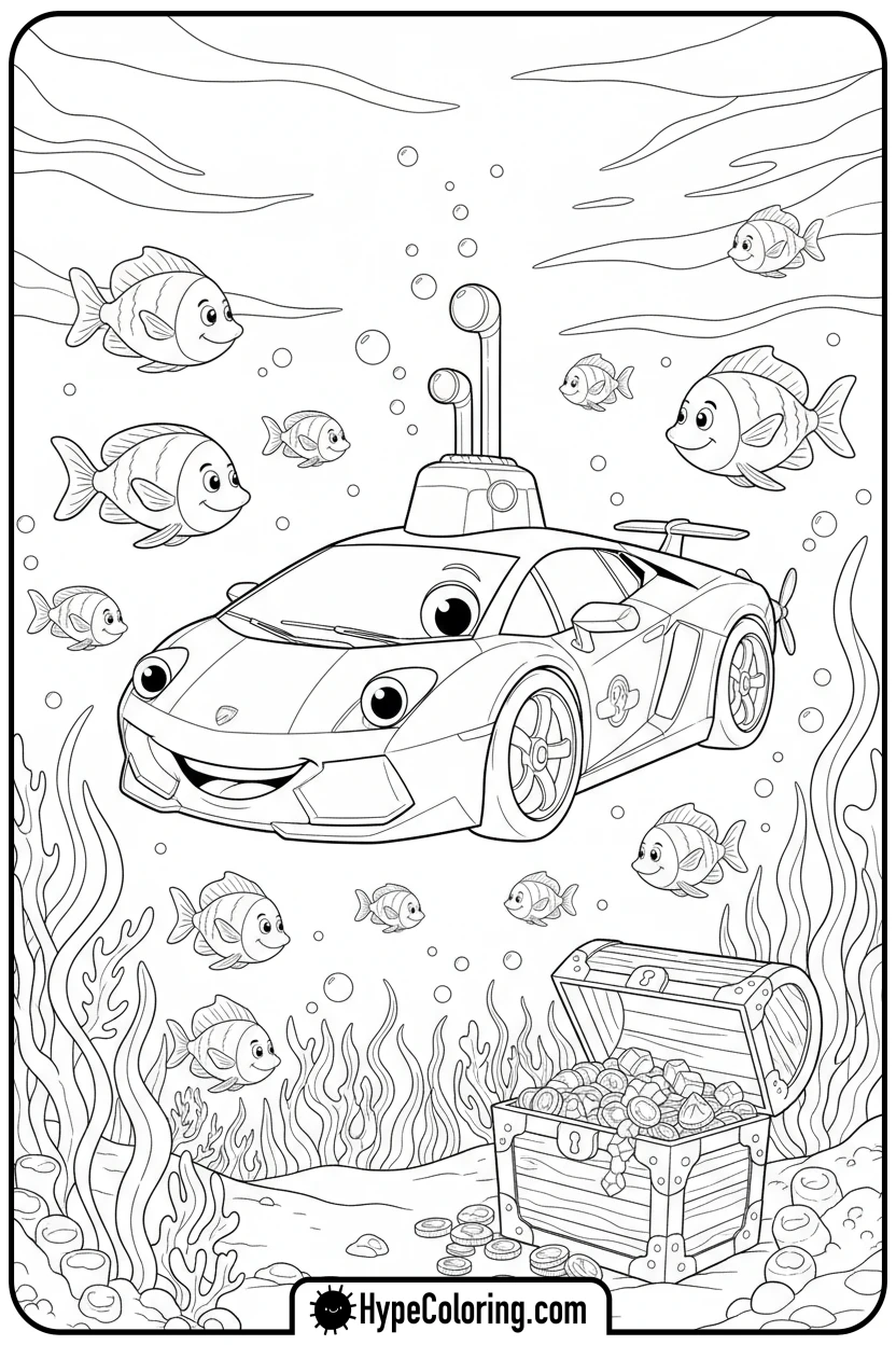lamborghini-submarine-underwater - lamborghini coloring page