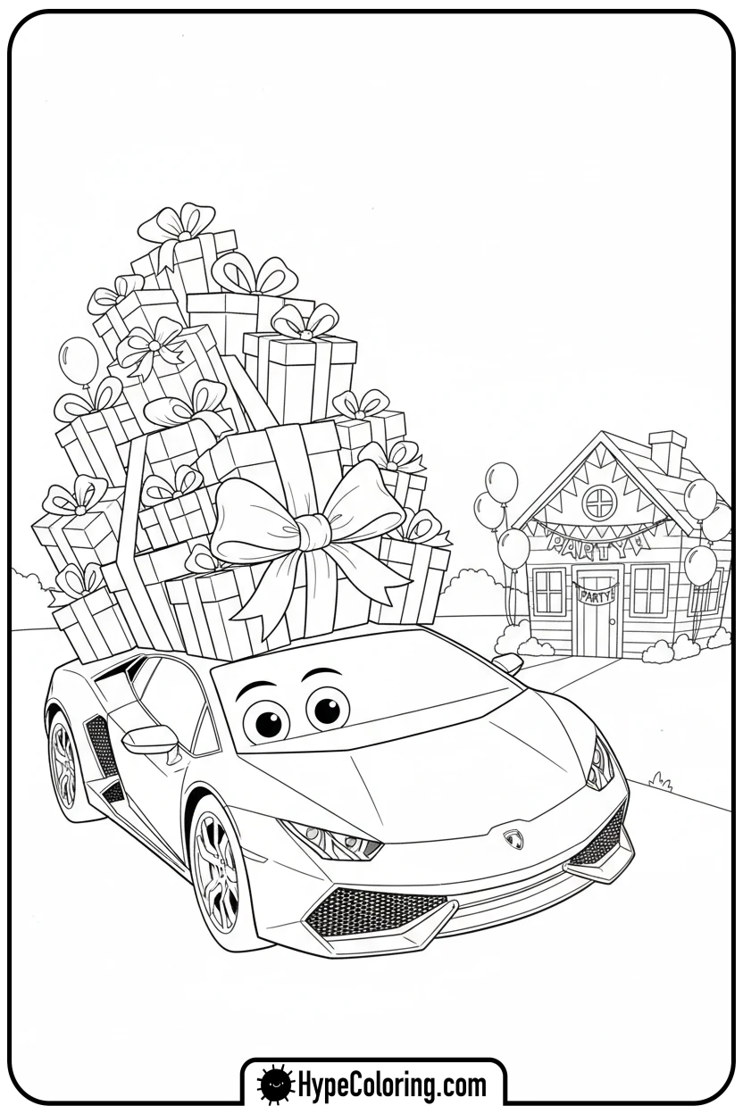 lamborghini-delivering-presents - lamborghini coloring page