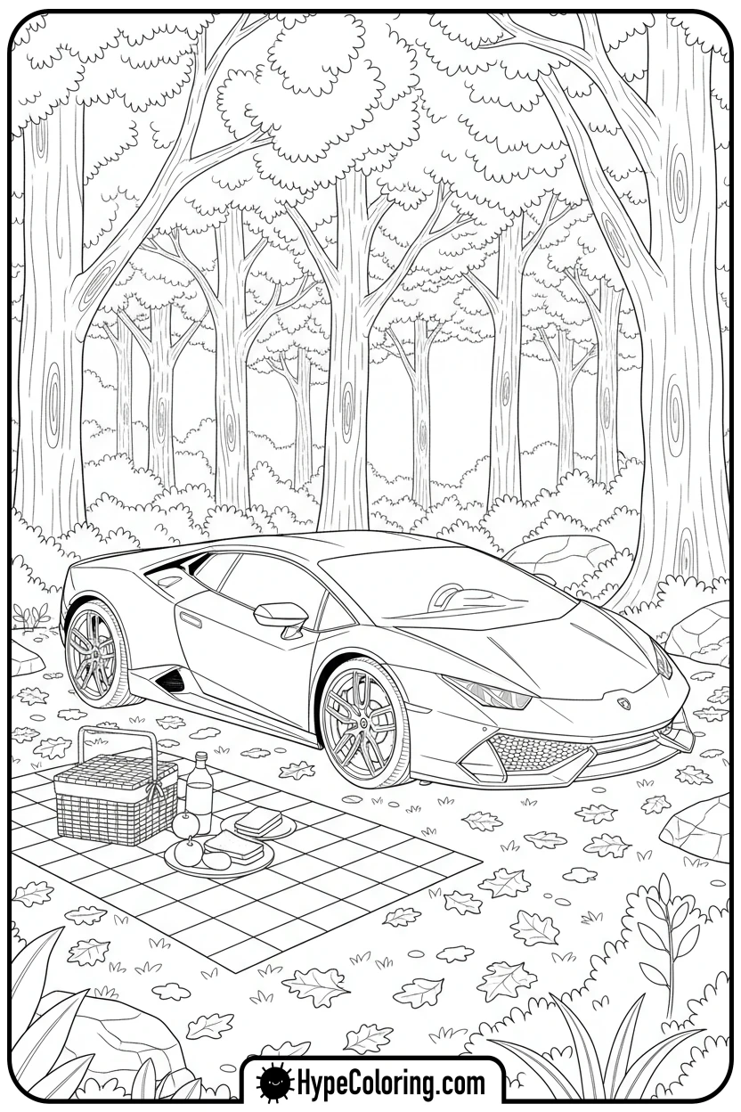 lamborghini-at-a-picnic - lamborghini coloring page