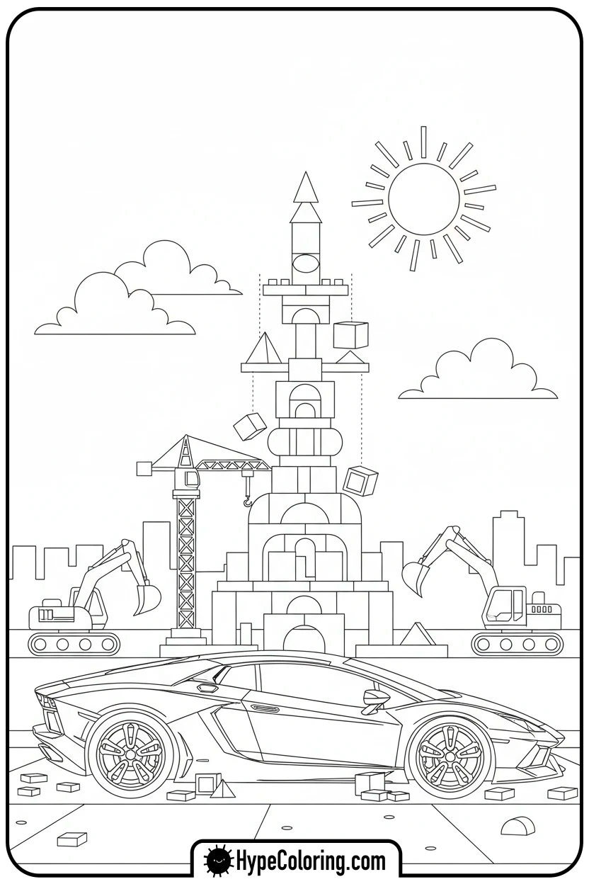 lamborghini-at-construction-site - lamborghini coloring page