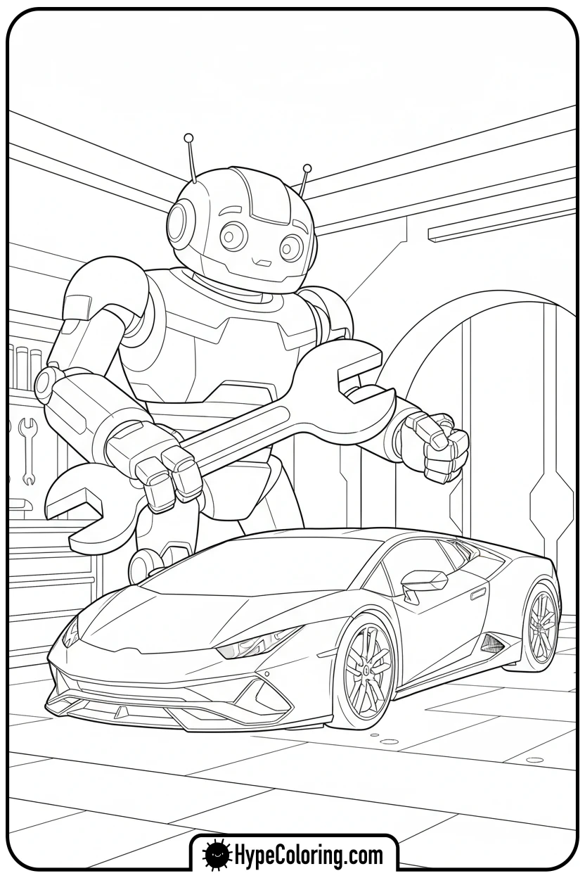 lamborghini-with-giant-robot - lamborghini coloring page
