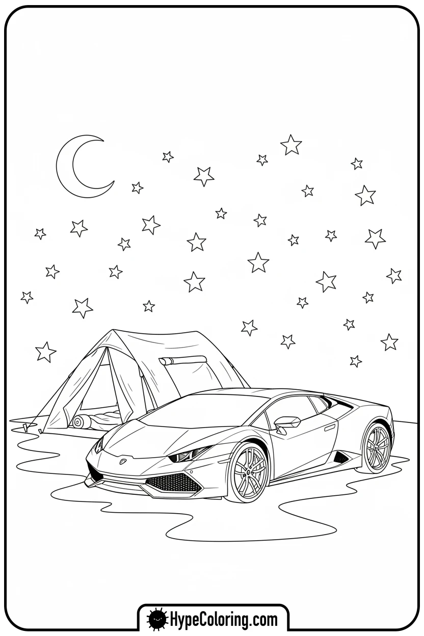 lamborghini-camping-under-stars - lamborghini coloring page