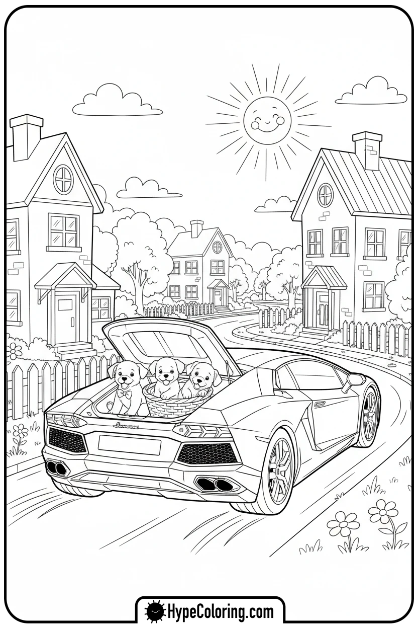 lamborghini-with-puppies - lamborghini coloring page