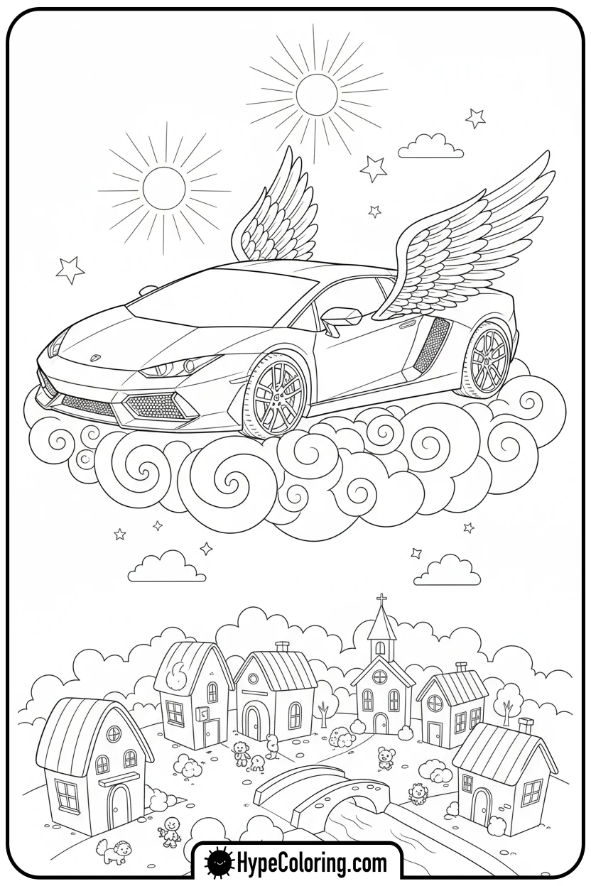 flying-lamborghini-with-wings - lamborghini coloring page