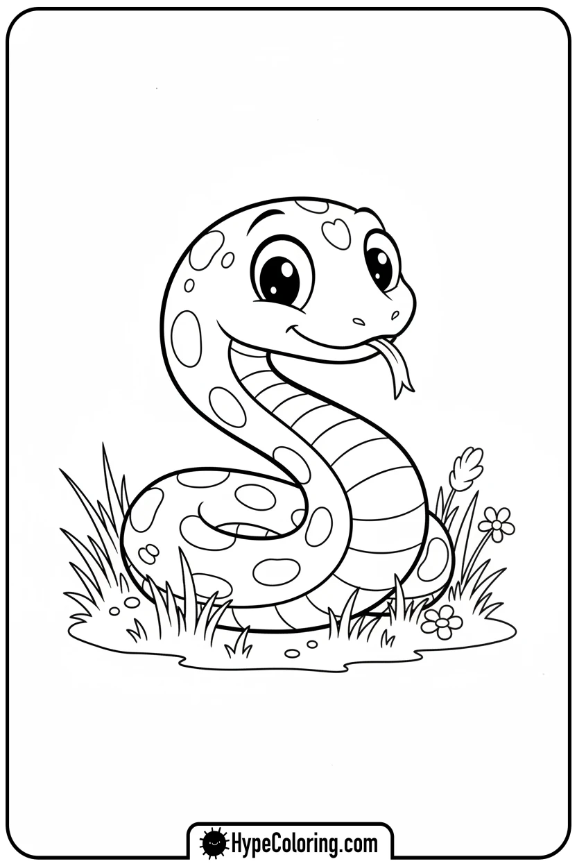 friendly-s-snake-coiled-on-grass - letter s coloring pages